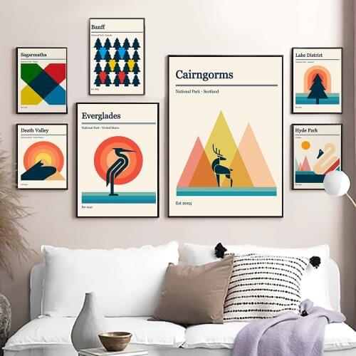 New York London National Park Print Minimalist Art Painting Travels Cities Retro Poster Travel Landscape Poster Wall Art Picture