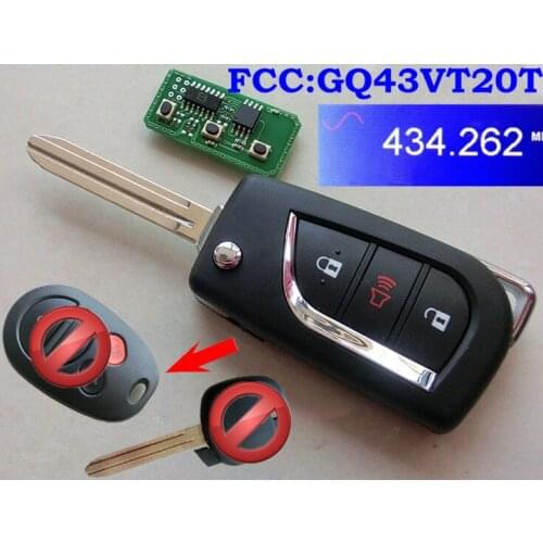 RMLKS Floding Flip 3BTN Remote Key Fob 433MHz With 4D67 72G H Chip Fit For Toyota Sienna Van FCC ID : GQ43VT20T TOY43 Blade