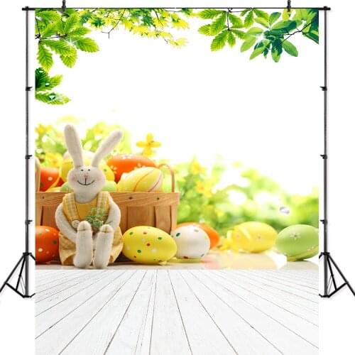Seekpro Background Happy Easter Party Meadow Eggs Flowers Bunny Garden Wood Floor Children Portrait Backdrops for Photography