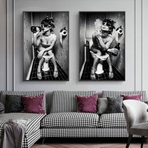 Sexy Girl Sits in a Toilet Nordic Canvas Art Posters And Prints Black And White Canvas Paintings On the Wall Art Pictures Cuadro