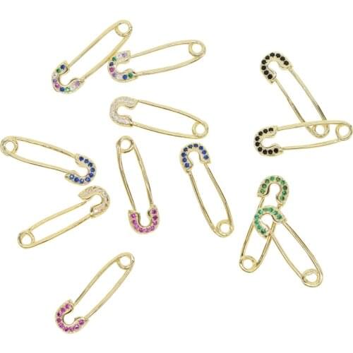 Rainbow Cz Safety Pin Earring 2021 Gold Color Fashion Blue Black White Red Green Cz Women Gift Colorful Multi Piercing Earrings