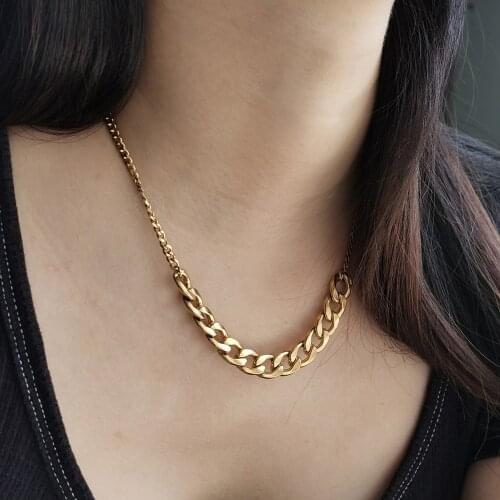 Stylish Gold Color Stainless Steel Thick Short Cuban Curb Link Chain Choker for Men Women Punk Miami Necklace Gifts DN235