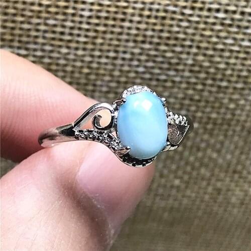 Top Natural Blue Larimar Ring Jewelry For Woman Man 8x6mm Beads Oval Stone Silver Water Pattern Crystal Adjustable Ring AAAAA