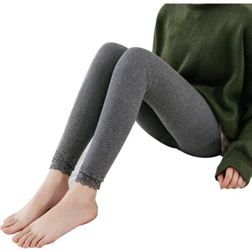 2021 spring lace foot cotton vertical stripe leggings and velvet slim waist ankle warm pants