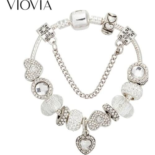VIOVIA Hot Sale Vintage Charms Bracelet & Bangles Rhinestone Beads Bracelet for Women Diy Jewelry Fit Wedding Gift B18015