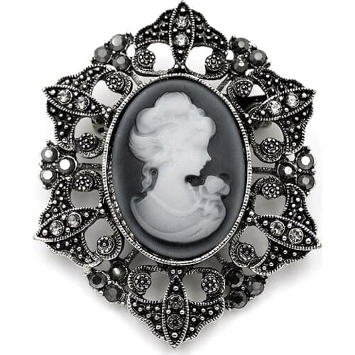 WEIMANJINGDIAN Brand Crystal Rhinestones Vintage Style Cameo Brooches Coat Dress Accessories Jewelry