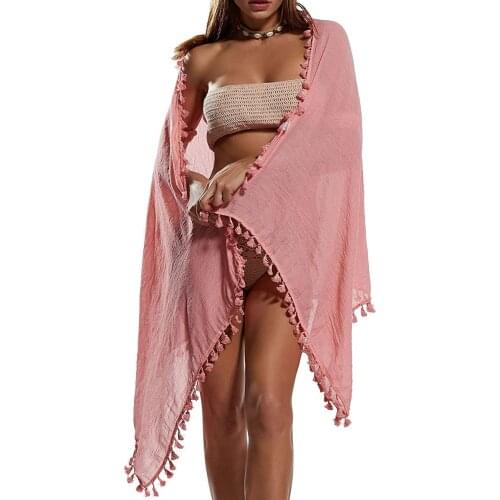 Women Sexy Beach Cover Ups Wrap Sarong Skirts Fashion Tassel Chiffon Solid Swimsuit Female Sarong Pareo Shorts Swimming Dress