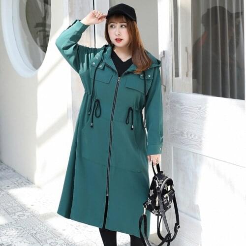 Fashion 2019 X-Long Windbreaker Plus size XL-4XL Trench Coat Women Spring Autumn Casual Tops Female Hooded Zipper Outerwear G255