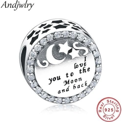 Fit Pandora Charms Bracelet Necklace 925 Sterling Silver Charms I love you to The Moon and back Beads Women DIY Jewelry Berloque