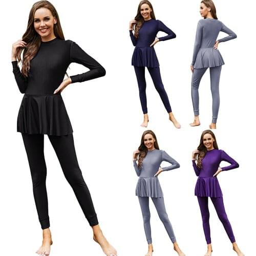 Long Sleeve Muslim Swimwear Women Islamic Swimming Suit Bathing Suit Modest Swimsuit With Skirt Borkini Jumpsuits One Piece Arab