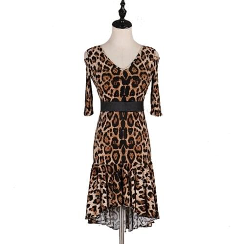 New Ballroom Dance Competition Dress For Women Adult Leopard Big Swing Rumba Dance Clothes Tango Samba Salsa Dancewear DQL3020