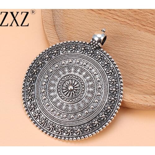 ZXZ 2pcs Tibetan Silver Large Boho Round Flower Medallion Charms Pendants for Necklace Jewelry Making Findings 64x64mm