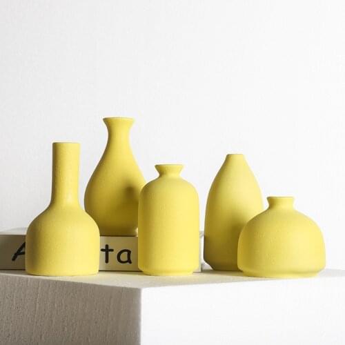 1PC Nordic Minimalist Morandi Yellow Vases Ceramic Flower Arrangement Container Creative Art Livingroom TV Cabinet Desktop Decor