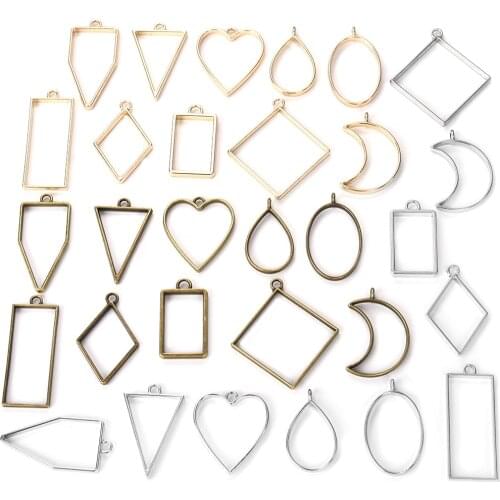 10pcs Open Bezel Blank Frame Pendants Assorted Geometric Hollow Pressed Flower Resin Crafts For Earrings Necklace Jewelry Making