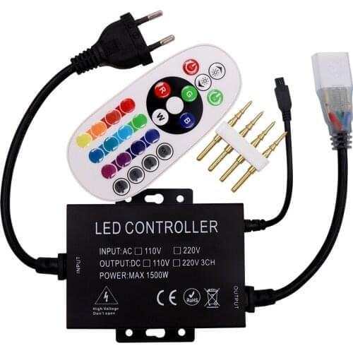 220V/110V Led RGB controller 1500W with 24key IR remote dimmer US plug / EU plug/AU plug/UK plug 8mm/10mm PCB Free shipping