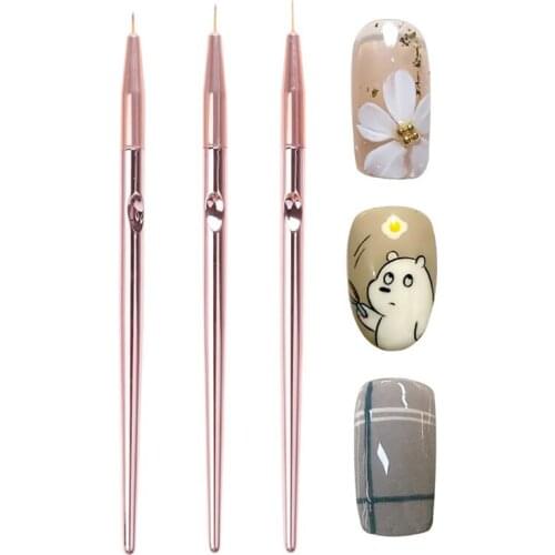3pcs/set Nail Art Liner Brush UV Gel Painting Nail Brushes Striping Brushes For Strokes, Details, Blending, Elongated Lines