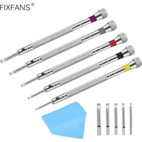 5Pcs Watchmakers Jewelers Screwdrivers Set with Replacement Tips Cleaning Cloth Precision Slotted Flathead Watch Screwdriver Kit