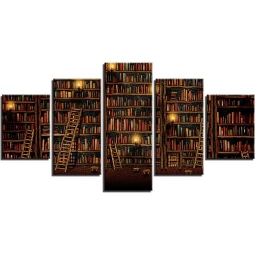 No Framed Canvas 5Pcs Fantasy Study Library Book Wall Art Posters Pictures Paintings Home Decor for Living Room Decoration