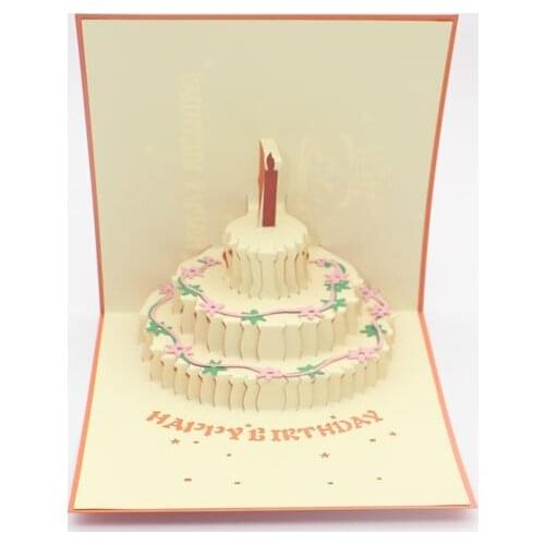 7 Color Cover 3D Laser Cut Handmade Flower Birthday Cake Paper Blessing Greeting Card Kids Children Birthday Party Creative Gift