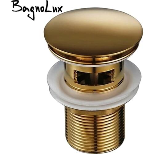 Bagnolux Polished Gold Basin Sink Drainer Corrosion Resistant Easy To Clean Pop Up Button Round Hole Bathroom Hotel Drainer