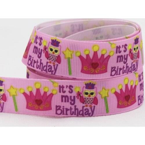 Free shipping 50yd 7/8" Printed Grosgrain ribbon Its my Birthday party Hair Bow DIY handmade 22mm Pink ribbon wholesale X1803