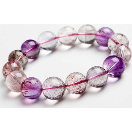 14mm Genuine Colorful Natural Rutilated Quartz Bracelets Women Men Stretch Crystal Super Seven Melody Stone Bracelet