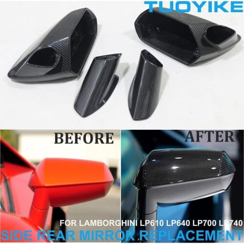 Real Dry Carbon Fiber Side Rearview Mirror Cover Trim Full Replacement For Lamborghini Huracan Aventador LP610 LP640 LP700 LP740