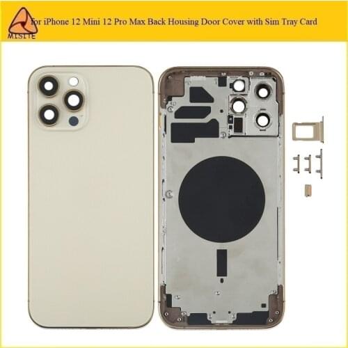 1Pc Back Housing Cover for iPhone 12 Pro Max Back Glass Middle Frame Chassis Cover with SIM Card Tray & Side keys & Camera Lens