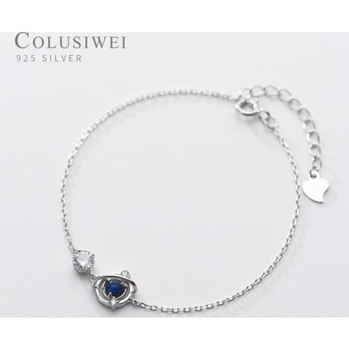 Colusiwei Trendy 925 Sterling Silver Sparkling AAA CZ Blue Planet Charm Bracelet for Women Wedding Engagement Statement Jewelry