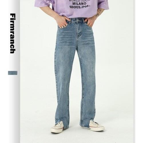 Firmranch Spring Men/Women Split On Cuff Straight Leg Long Jeans Retro Slacks Japanese&Korean Style Vintage 90s Jeans Pants