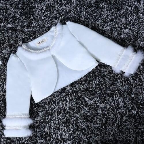 Elegant 2020 New Girls Long Sleeve Autumn Spring White Pearls Beaded Bolero Wedding Coat Frocks Wraps For 8 10 12 14 Years