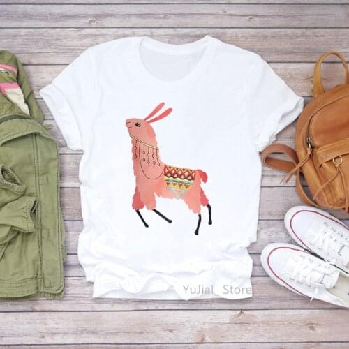 Kawaii Llama Animal Print Tshirt Women Clothes 2020 Funny Vogue Alpacas T Shirt Camisetas Mujer Harajuku Shirt Female T-Shirt