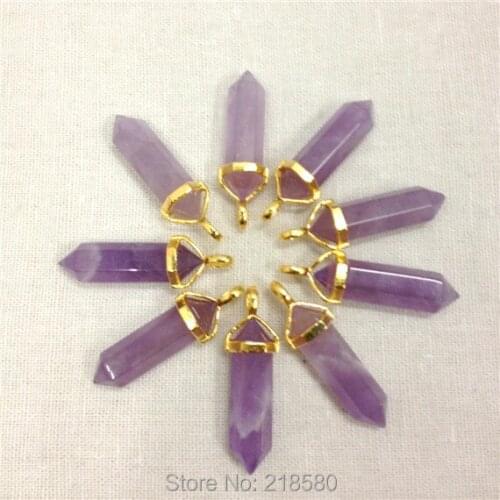 H-PP29 Amethysts Healing Crystal Point Pendant with Silver Bail or Gold Bail