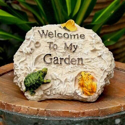 Creative Resin Simulation Stone Welcome Sculpture Ornaments Home Outdoor Courtyard Micro Landscape Crafts Miniature Garden Decor