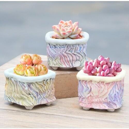 Ceramic Bark Flowerpot Mandala Pattern Succulent Pot Holder Desktop Pots Colorful Ceramic Flowerpots Planter HOme Garden Decor