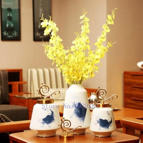 Chinese Style Retro Ceramics Vase with Cover Landscape Painting Living Room Table Decoration Vase Crafts Furnishings Modern Home