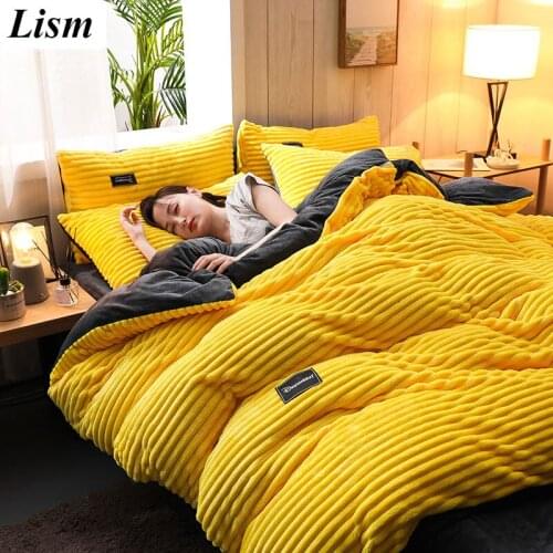 Bedding Set Solid Color High Quality Coral Velvet Duvet Cover Bed Sheet Pillowcase Home Bedroom Warmth Set Twin Queen King