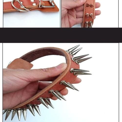 Spiked dog leather collar