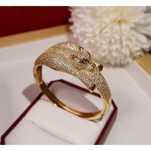 Pure 925 Silver Fashion Jewelery Woman Wide-Faced Leopard Bracelet Animal Ornament Bracelet Jewelry