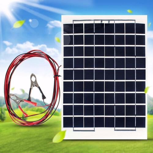 10W 12v Polycrystalline Energy Solar Panel Battery Module + Alligator Clips + Cable For Solar Water Pumps Electric Fans
