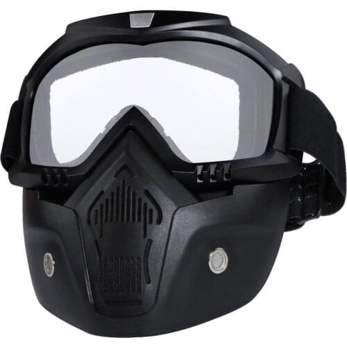 Motorcycle Ski Helmet Riding Goggles Glasses with Removable Face Mask Detachable Warm Goggles Mouth Filter Adjustable Strap