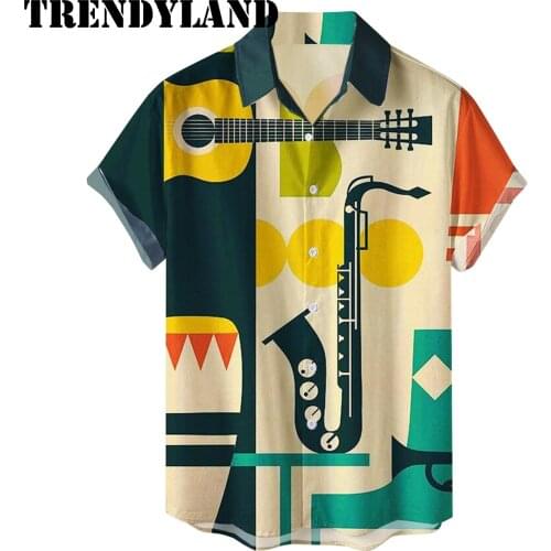 Trendyland Mens Vintage Printed Short Sleeve Loose Buttons Casual Shirt Tops Streetwear Male Summer Lapel Shirts Dropshipping