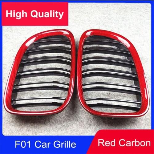 New Pair Custom Made Dual Line kidney Mesh Grille For B M W 7 Series F01 Top Quality Red Carbon Fiber Front Hood Grille