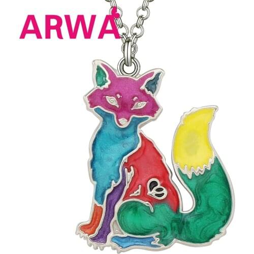 ARWA Enamel Alloy Floral Cute Jungle Fox Necklace Pendant Long Trendy Chocker Unique Animals Jewelry Gifts For Women Girls