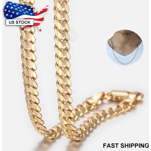 Mens Cuban Link Chain Necklace 4.5mm Gold Filled Necklace Gift For Men Wholesale Jewelry Gifts 50cm 60cm Chain US Stock LGN438A