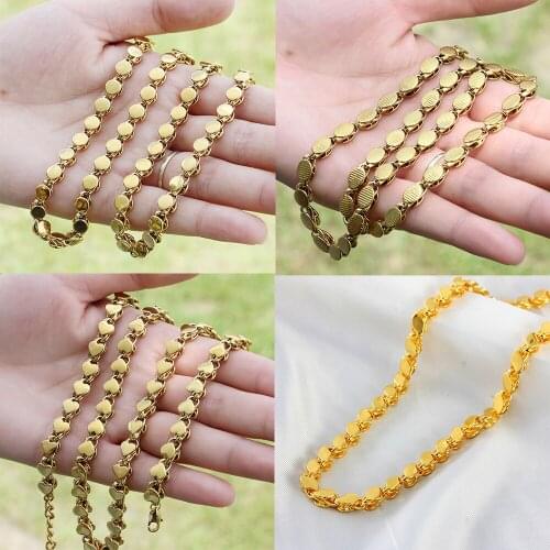 Simple and Stylish Golden Smooth Face Womens Necklace Muslim Islamic Jewelry Wedding Banquet Party Jewelry Various Size Options