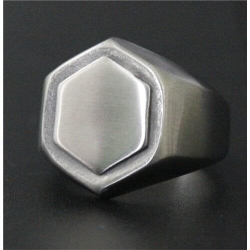 Drop Shipping Size 7-12 Punk Style Dull Polishing Hexagonal Ring 316L Stainless Steel Jewelry Men Biker Ring