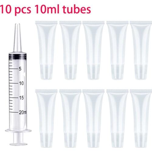10ml Empty Lip Gloss Tubes Clear Soft Lipstick Tube Lip Balm Container Refillable Lipgloss Tubes Cosmetic Makeup With Syringe