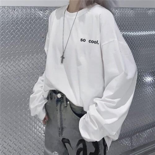 Plus Size Womens T-shirt Hong Kong Style BF Harajuku Korean Student Top Long Sleeve Oversized T-shirt Hip Hop Simple Streetwear