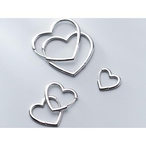 Real. 925 Sterling Silver Glossy Love heart shape Earrings Huggie hoop jewelry GTLE2830